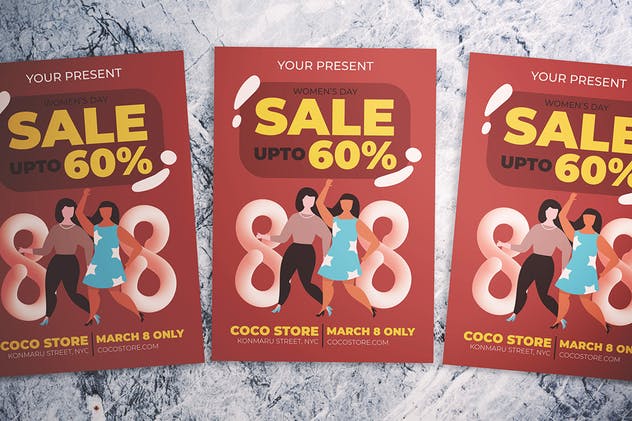 妇女节促销广告海报设计模板 Women’s Day Sale Flyer插图3