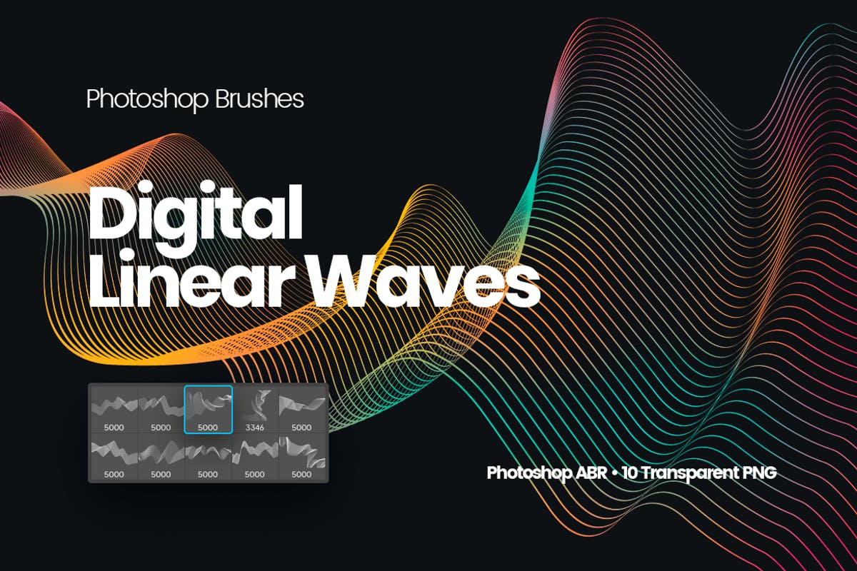 数字线性波浪线条图案PS笔刷 Digital Linear Waves Photoshop Brushes插图
