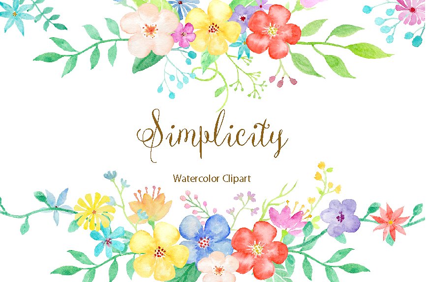 淡雅小清新水彩花卉装饰元素 Watercolor Clipart Simplicity插图