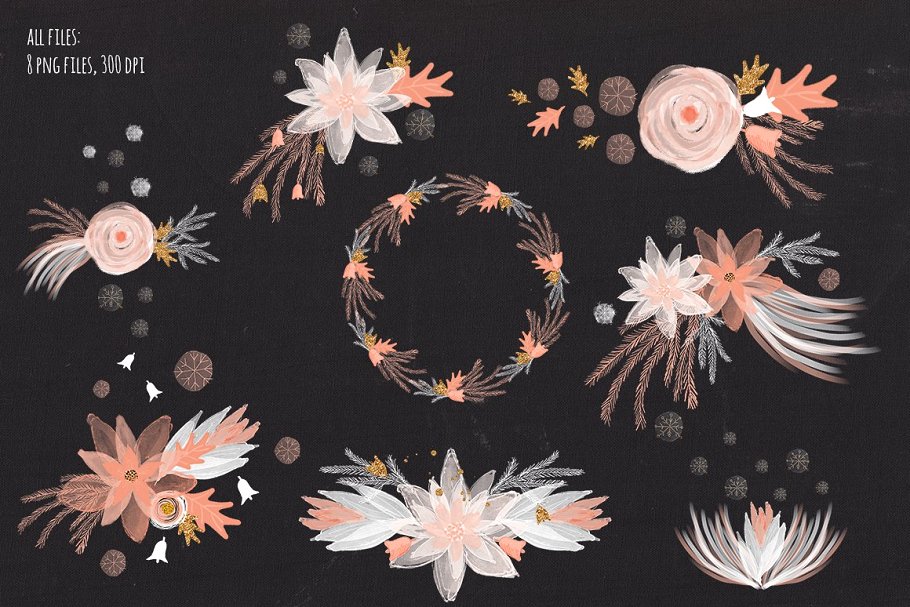 冬季花卉艺术剪贴画合集 Winter Floral Cliparts插图(1)