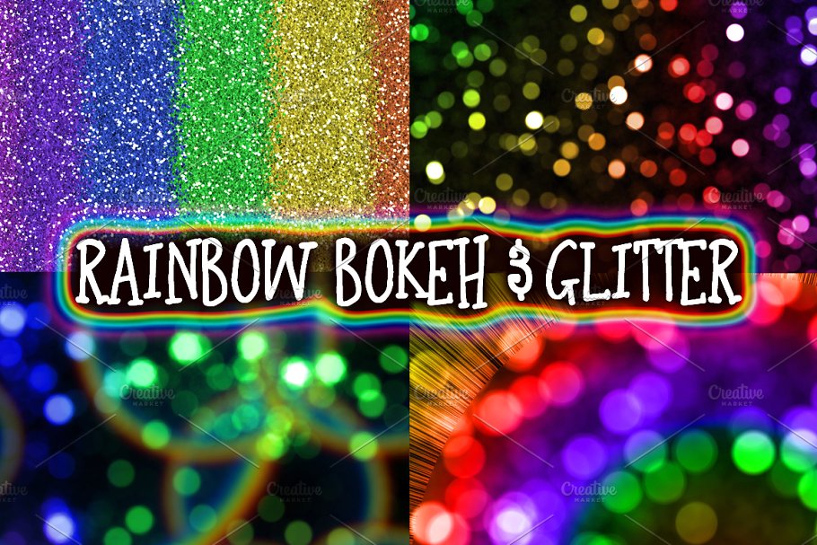 彩虹散景和闪耀背景素材 Rainbow Bokeh & Glitter Backgrounds插图1