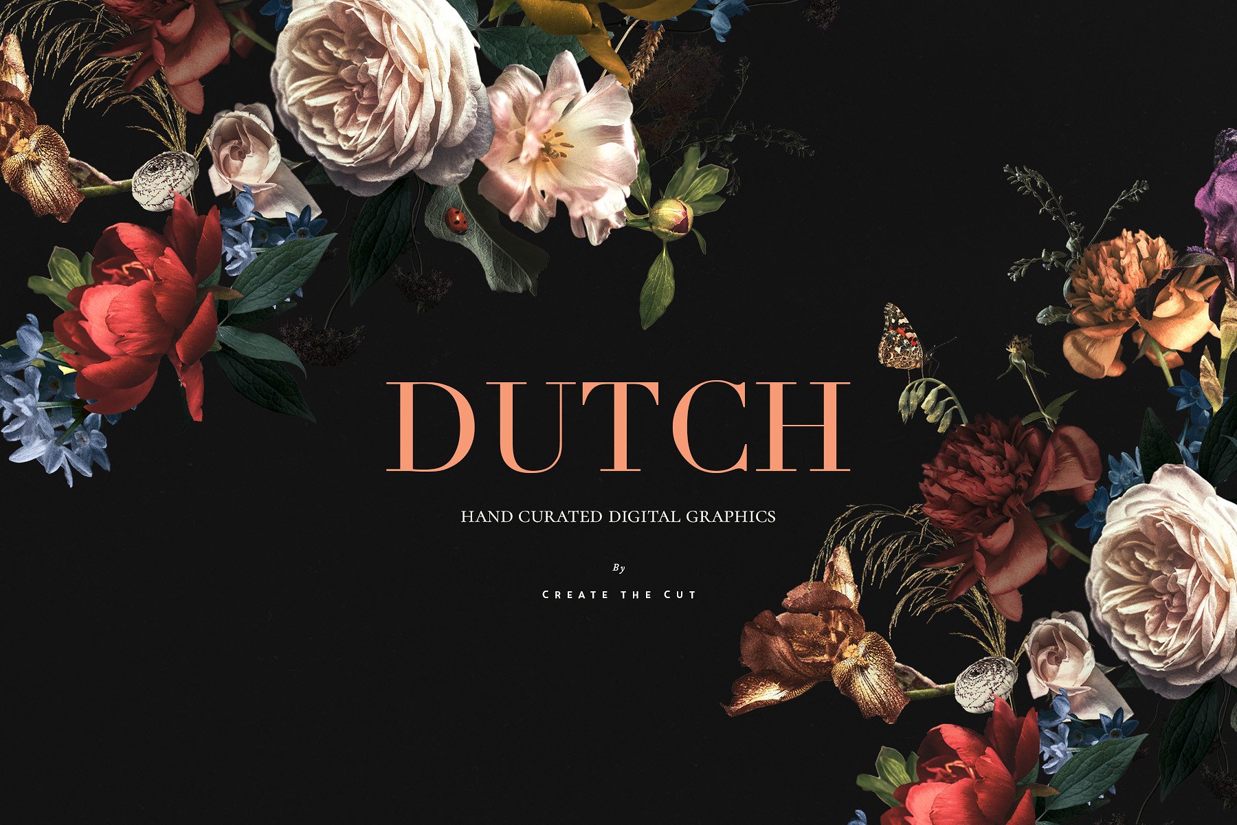传统色彩荷兰花卉剪贴画 Vintage Floral Clip Art – Dutch插图5