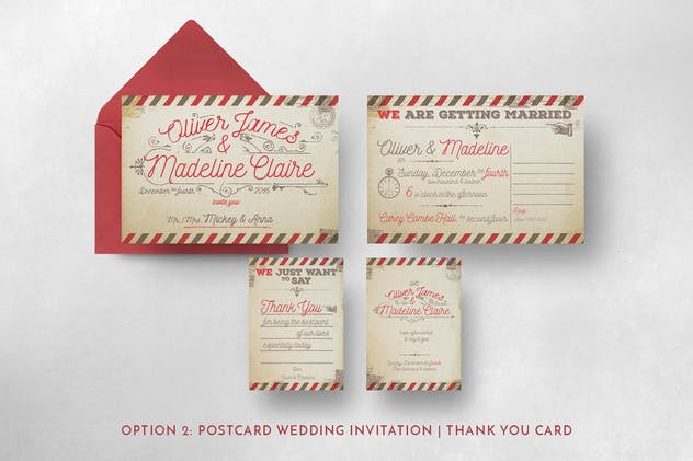 复古航空邮件婚礼请柬设计模板 Vintage Airmail Wedding Invitation插图(5)