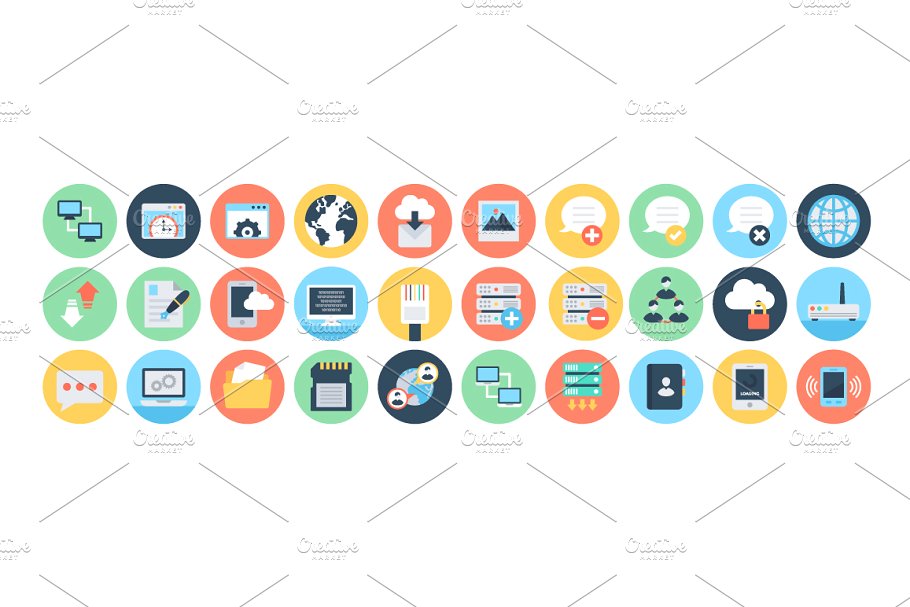 125+扁平网页和网络图标集  125+ Flat Web and Networking Icons插图(2)