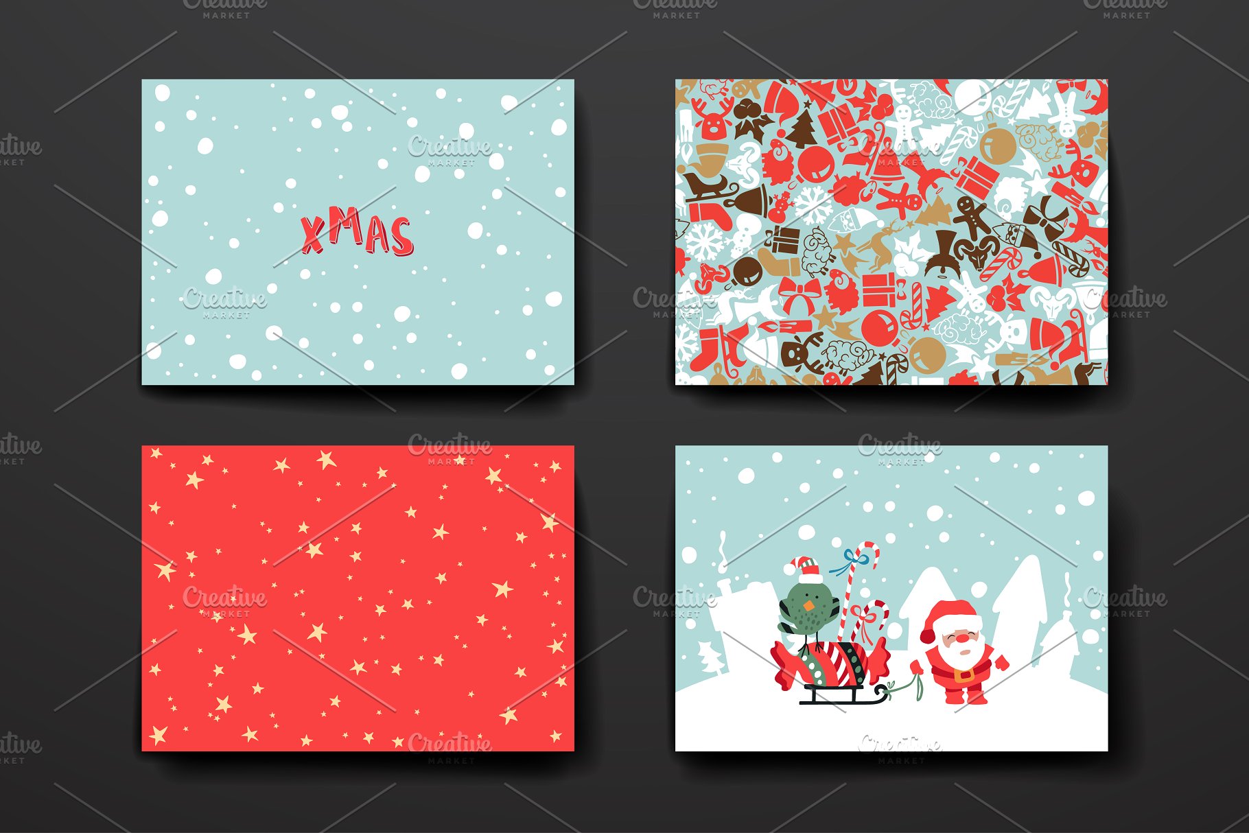 圣诞节风格的贺卡&横幅模板 Set of Cards in Christmas style插图(2)