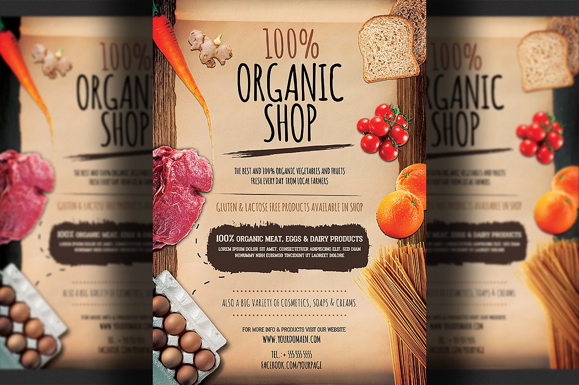 有机蔬果商店传单模板 Organic Shop Flyer Template插图