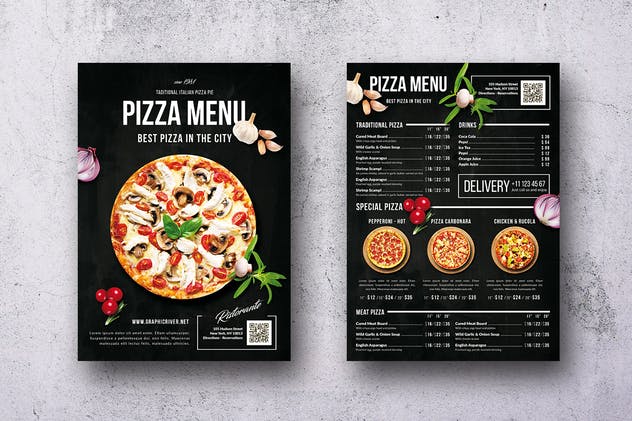 经典设计分隔单页披萨店/餐厅菜单模板 Single Page A4 & US Letter Menu Bundle插图(2)