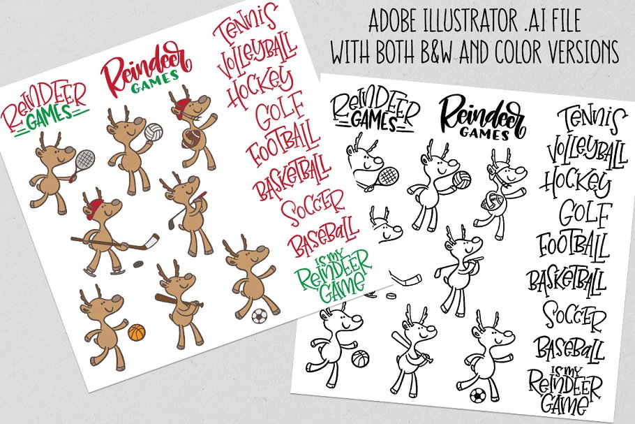 驯鹿矢量图形游戏设计素材 Reindeer Games: 8 cartoon set插图2