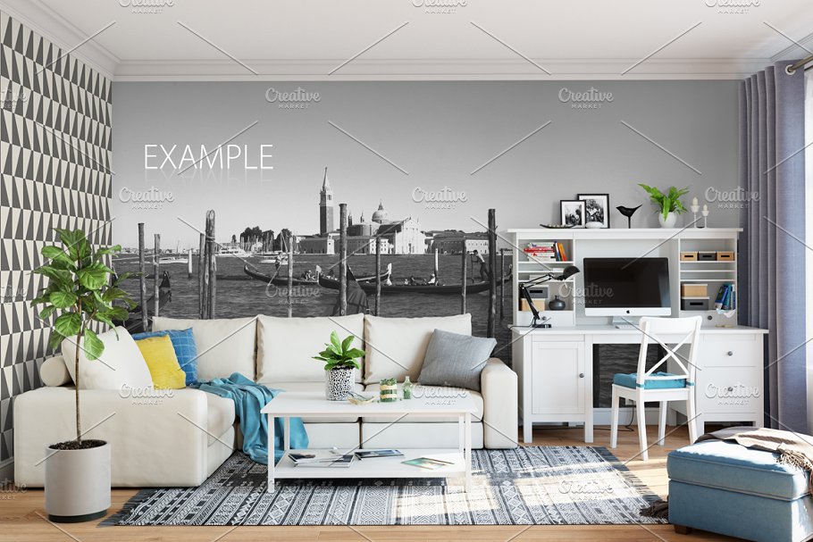 客厅卧室墙纸&相框画框样机模板合集 Interior Wall & Frames Mockup – 2插图(5)