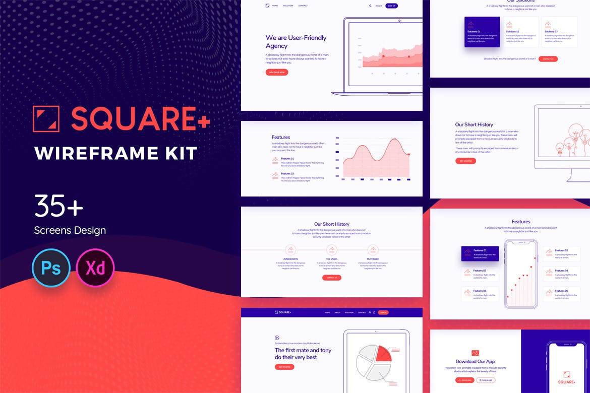 简约设计风格Web网站设计相框图设计套件 Square+ Web Wireframe Kit插图1