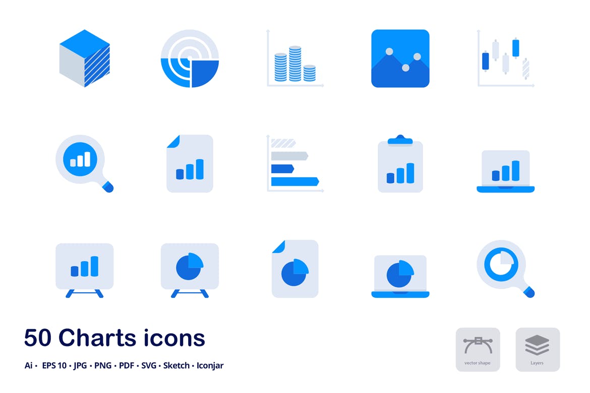 统计图表主题双色调扁平化矢量图标 Charts and Statistics Accent Duo Tone Flat Icons插图(2)