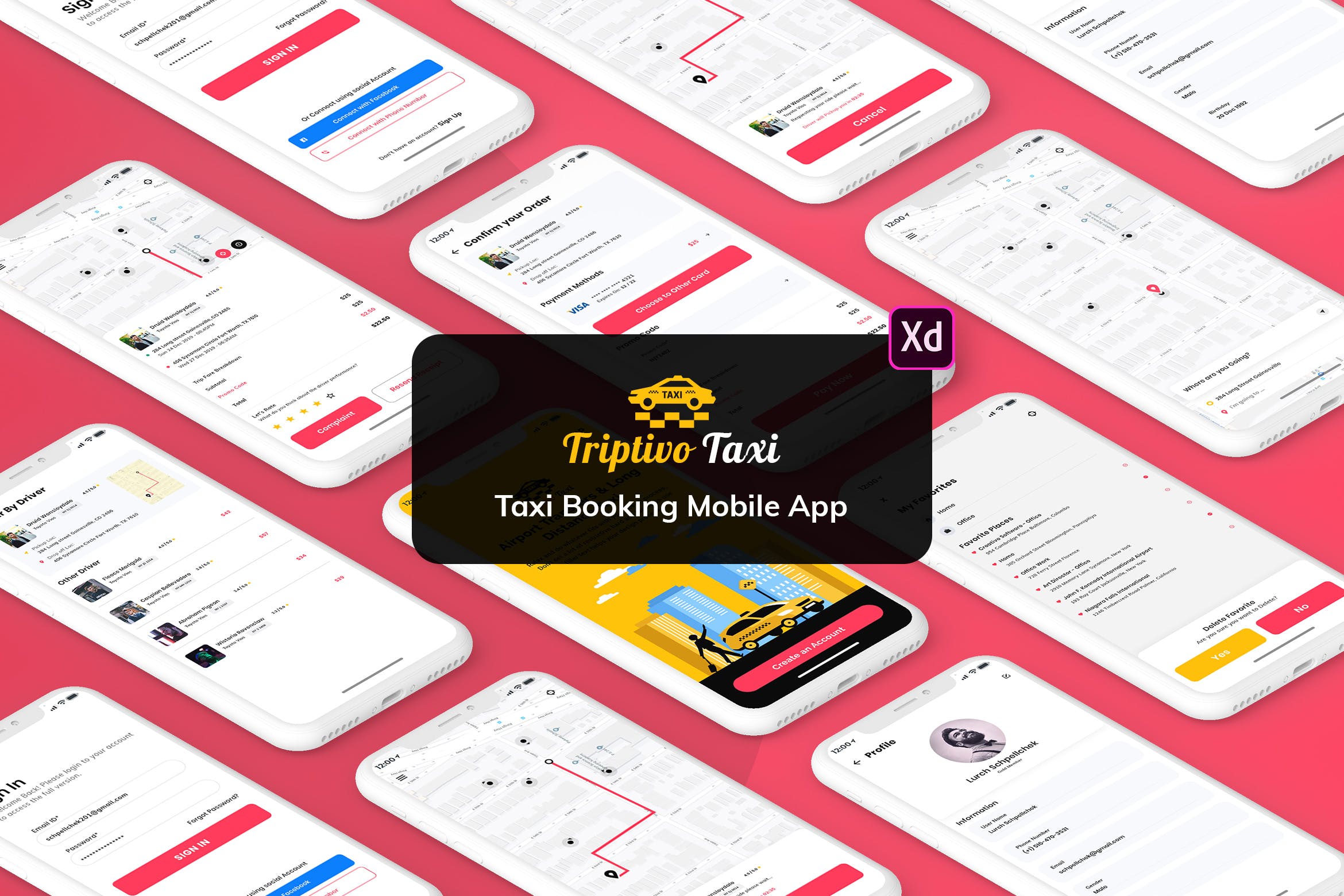 网约车顺风车APP应用UI界面设计XD模板[日间版本] Taxi Booking Mobile App UI Kit Light Version (XD)插图