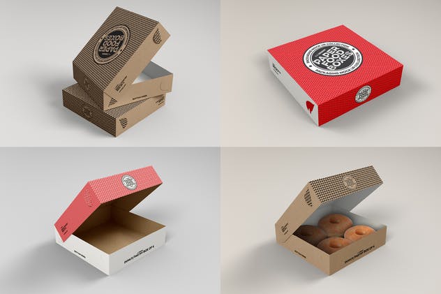 甜甜圈纸质食品盒包装样机系列Vol.11 Paper Food Box Packaging Mockup Collection Vol.11插图(4)