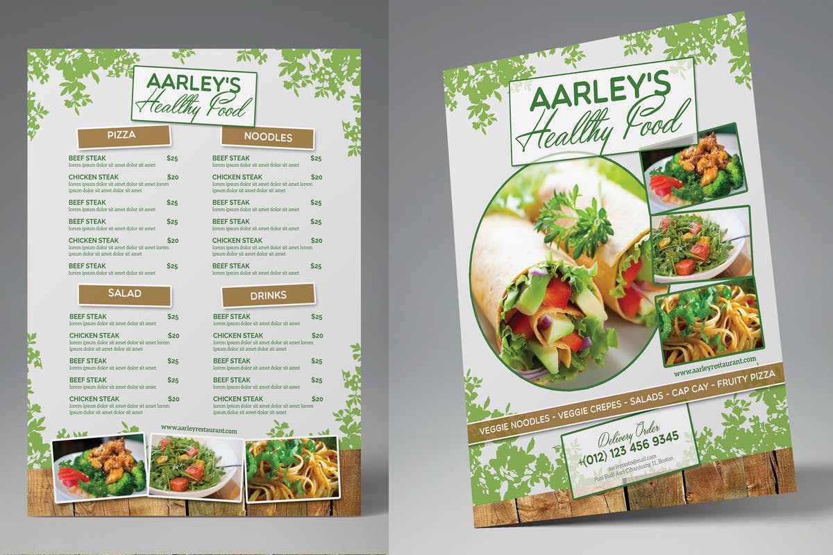 西式健康食物素食菜单菜谱设计PSD模板v1 Healthy Food Menu Flyer插图