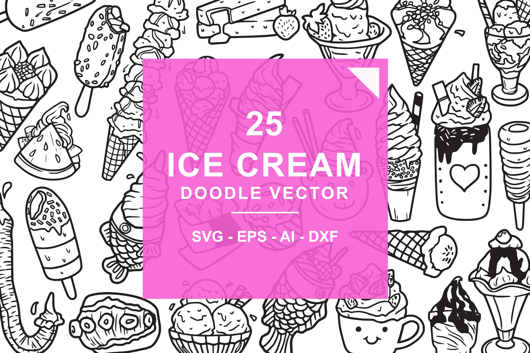 25款冰淇淋涂鸦手绘图案设计素材 Ice Cream Doodle Vector插图