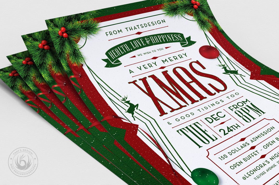 夜店俱乐部平安夜活动海报传单设计模板v8 Christmas Eve Flyer Template V8插图(4)