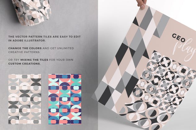 俏皮可爱柔和色调几何图案纹理素材 Geometric Play Patterns + Tiles插图(6)