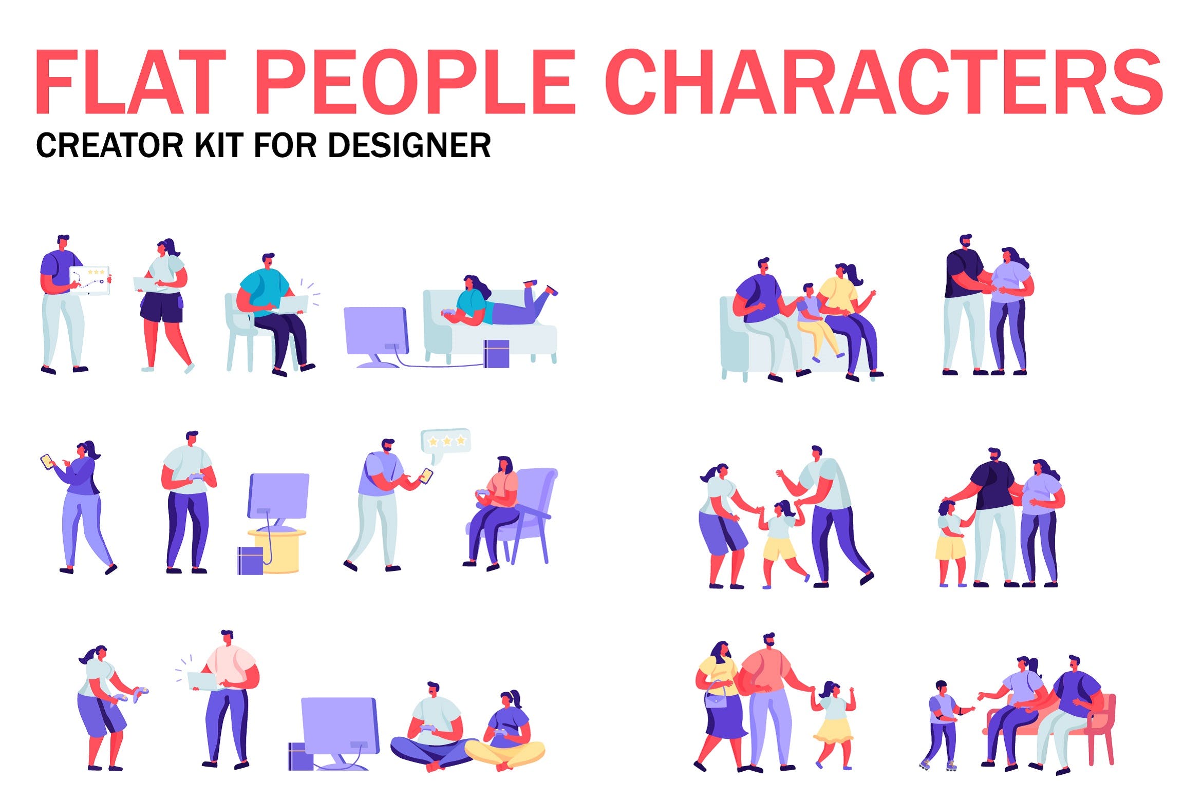 扁平化设计风格虚拟人物角色图形设计工具包v3 Flat People Character Creator Kit插图