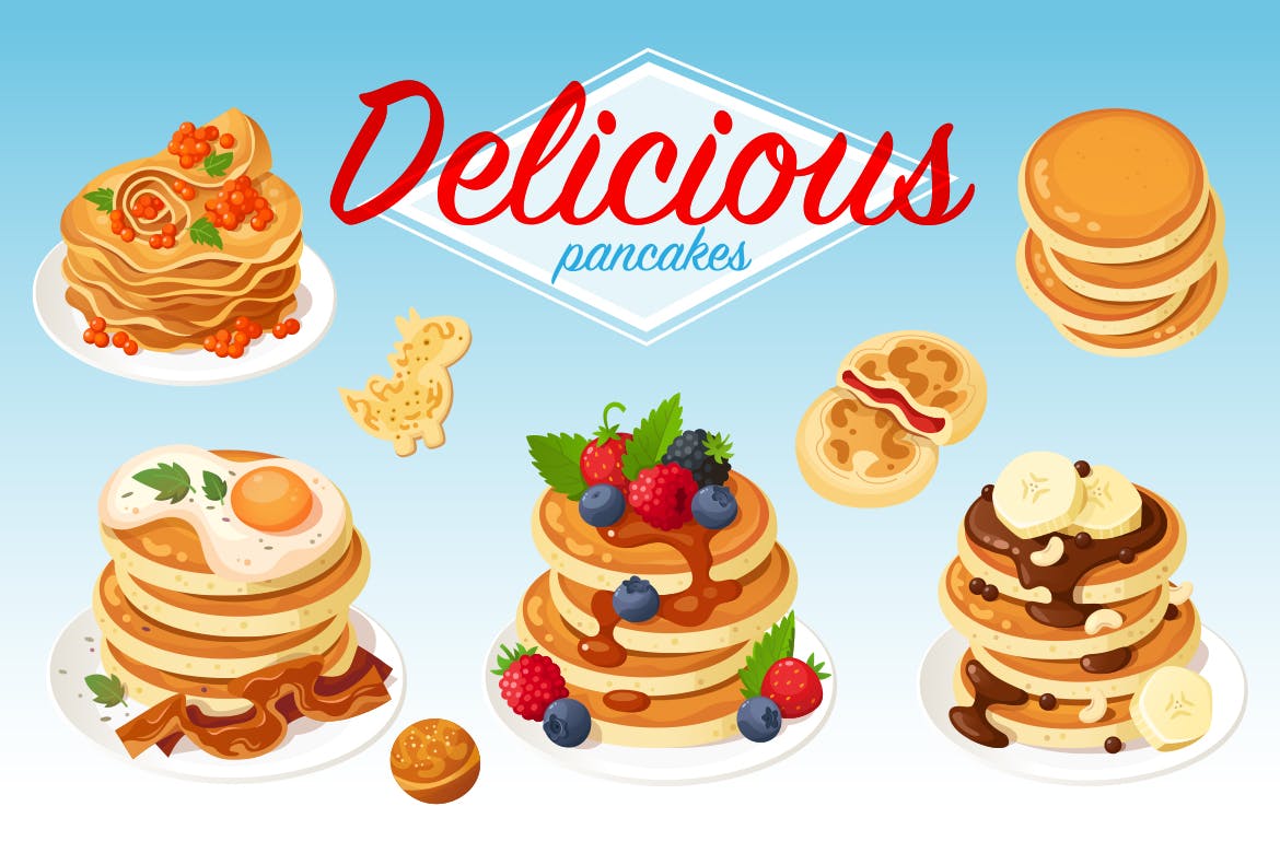 美味的薄煎饼美食矢量设计素材 Delicious Pancakes插图