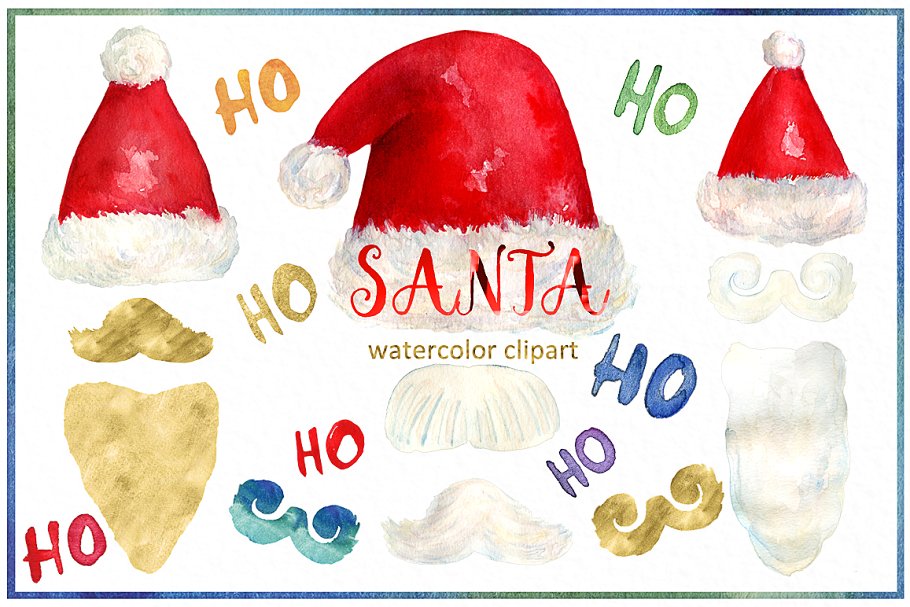 圣诞老人水彩单品 Santa hat. Christmas watercolor插图(5)