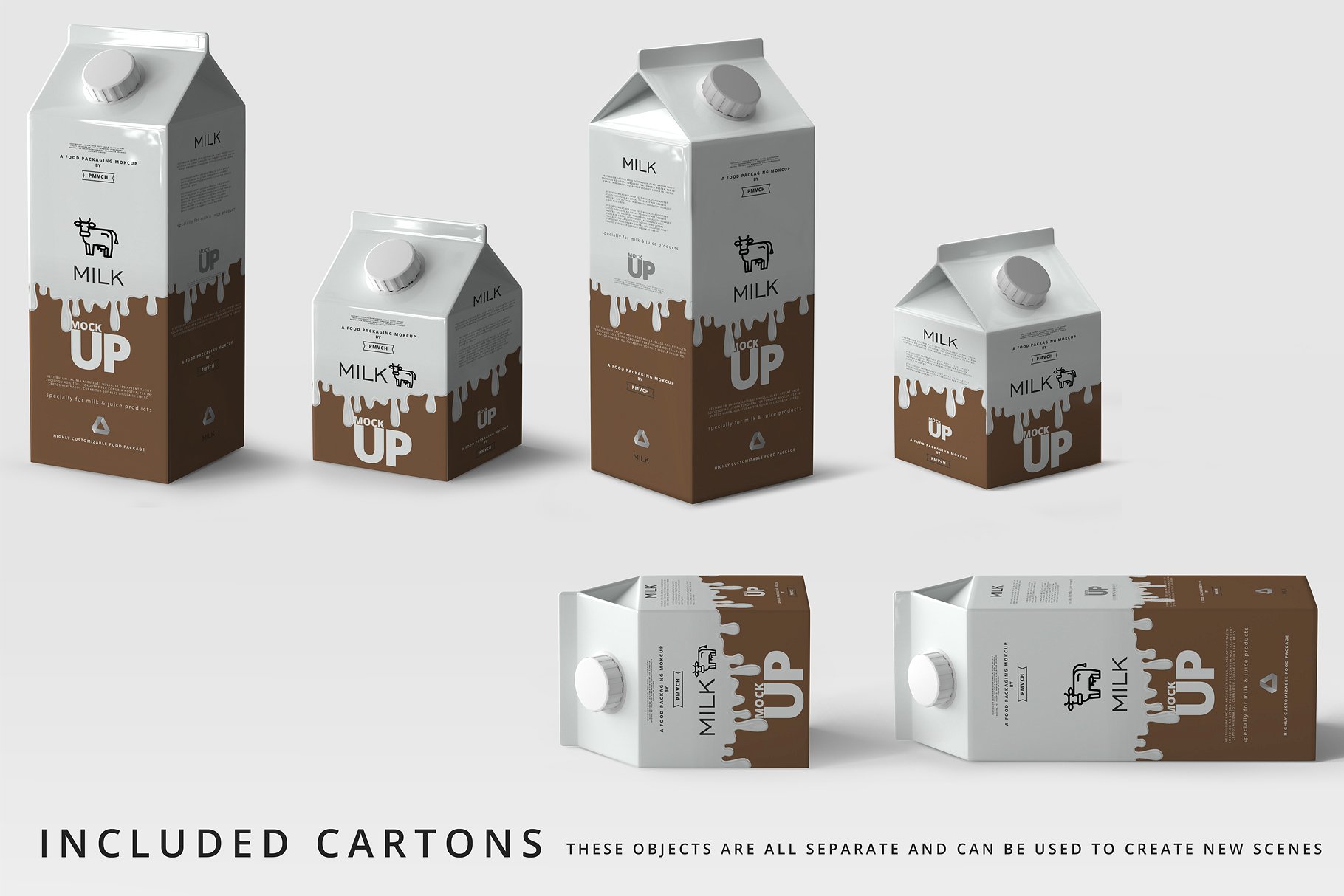 牛奶&果汁纸盒包装展示样机 Milk / Fruit Juice Carton Mockup [psd]插图(6)