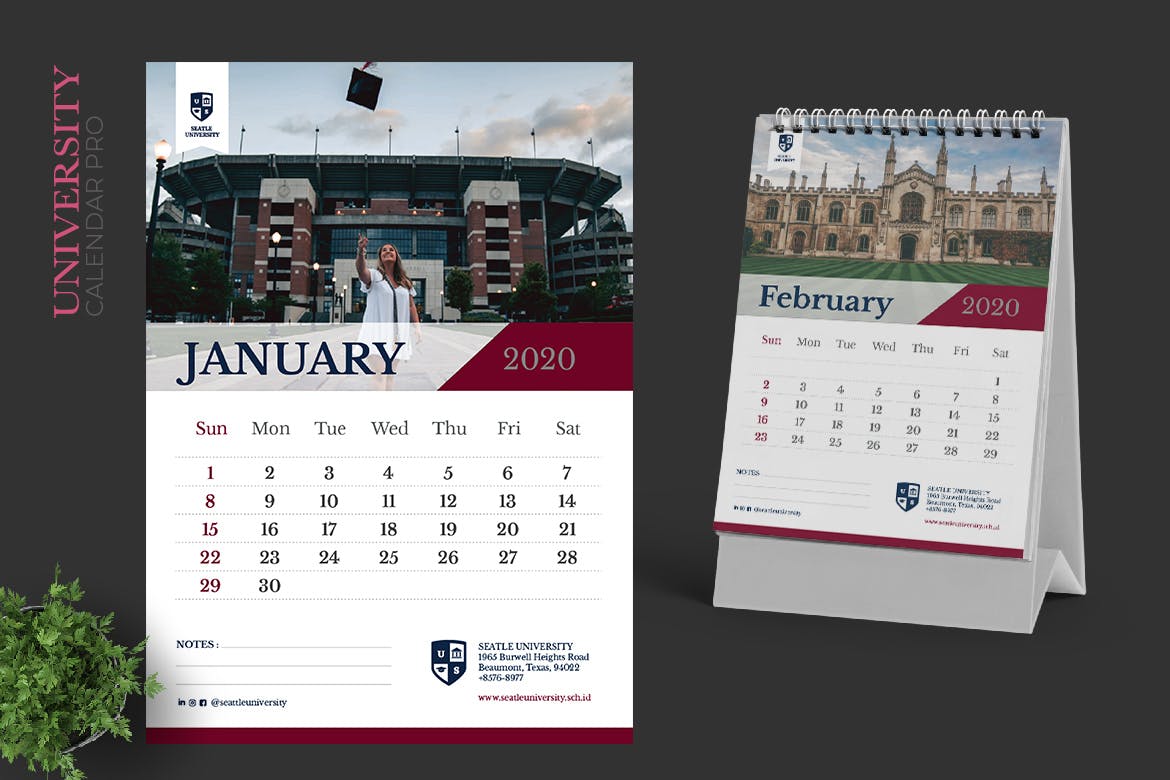 多行业通用可定制2020年活页台历表设计模板 2020 University Calendar Pro插图(1)