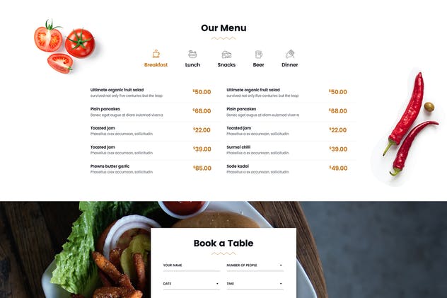 餐厅在线预订网站和菜单设计PSD模板 Restaurant Online Reservation & Menu PSD Template插图(2)