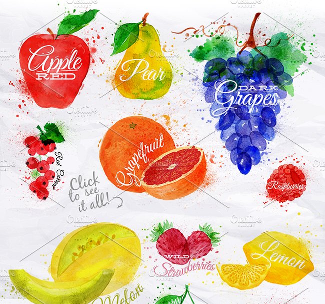 各种水果水彩剪贴画 Fruit Watercolor插图3