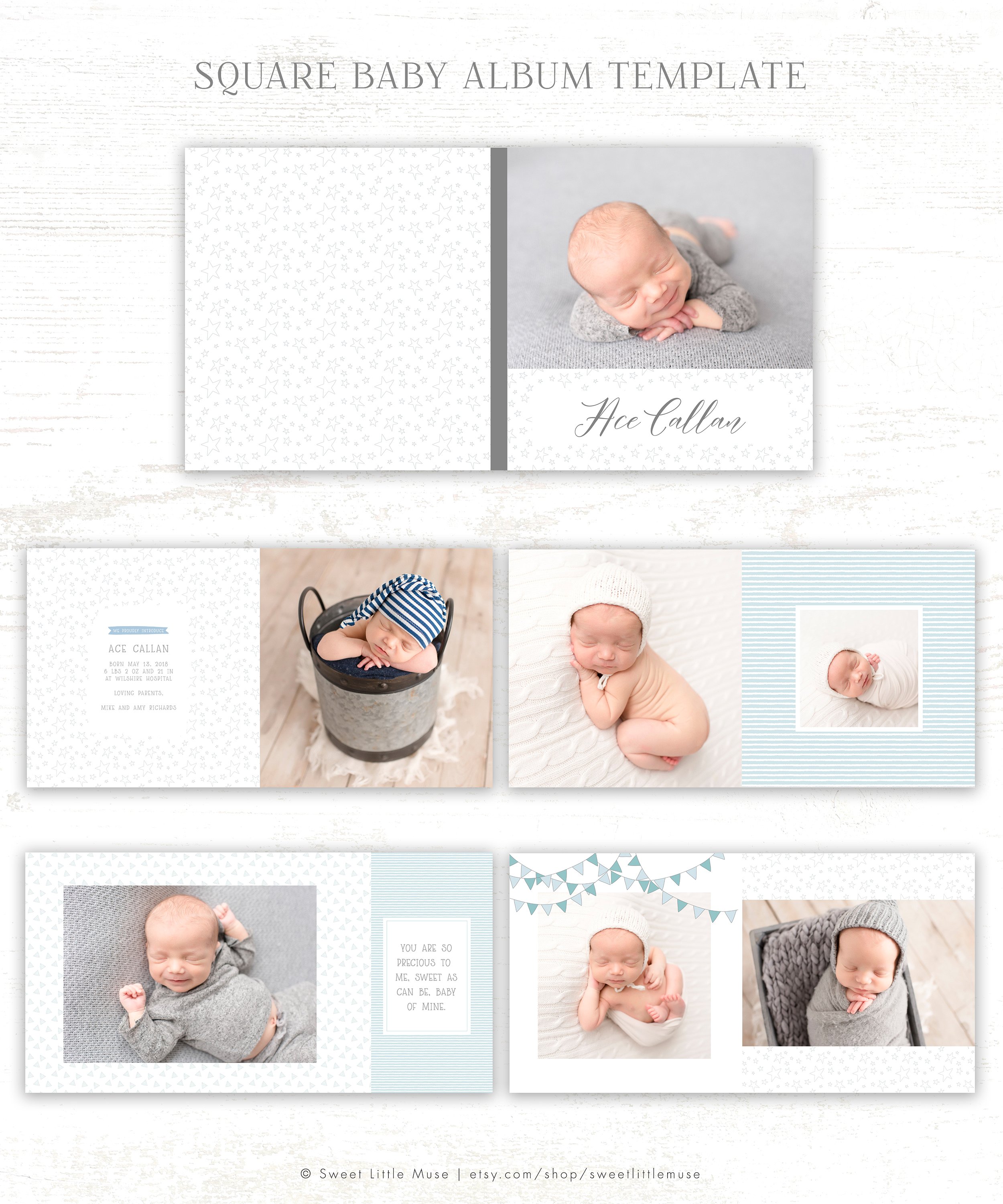 初生婴儿艺术照相册模板 Baby Boy Album Template插图