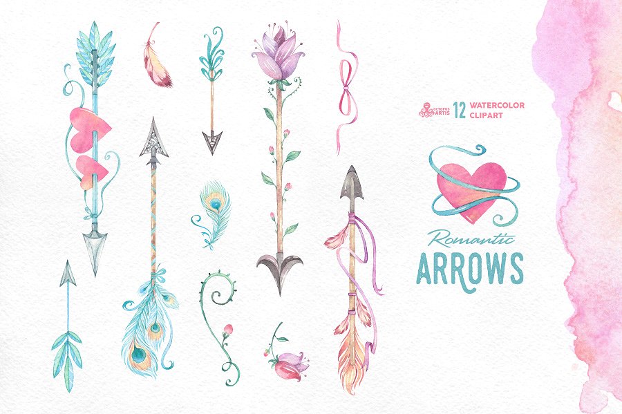 浪漫箭头水彩剪切画 Romantic Arrows watercolor插图1