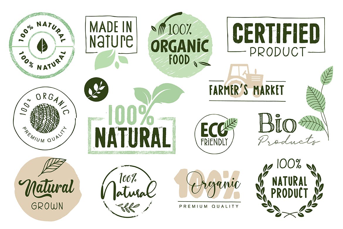 有机食品标志/标签/标识设计模板素材 Organic Food Labels and Elements Collection插图(1)