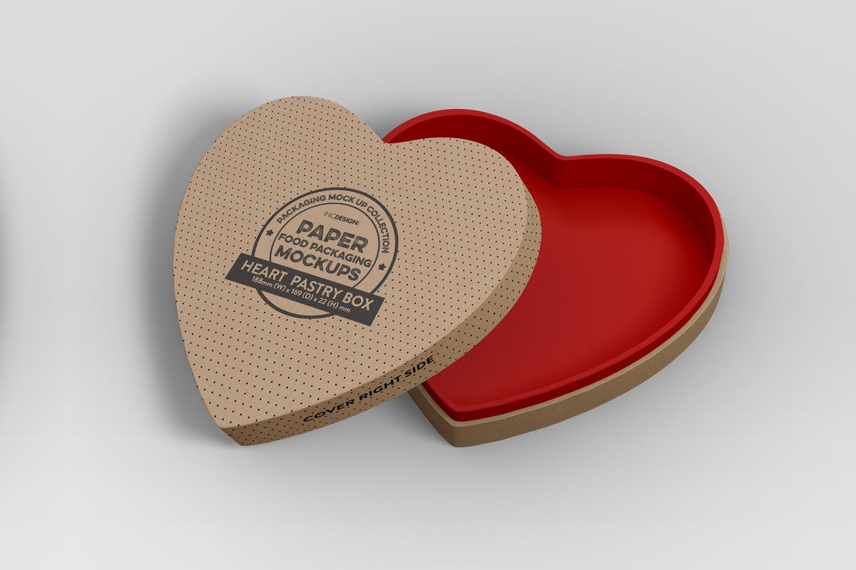 心形礼品纸盒外观包装设计样机 Paper Heart Box Packaging Mockup插图