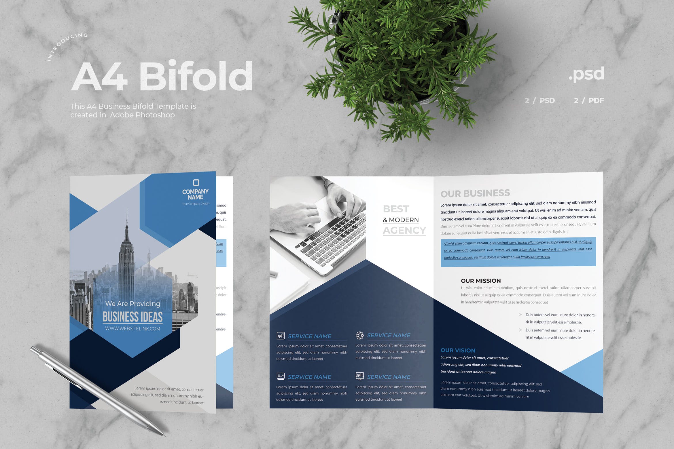 高端物业公司介绍宣传册设计模板v9 Business Bifold Brochure插图