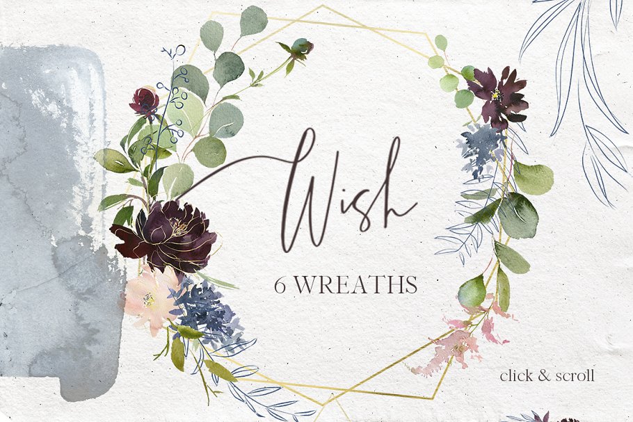 极力推荐：色彩丰富水彩花卉素材包 Wish Bordo Blue Watercolor Flowers [2.05GB]插图(4)