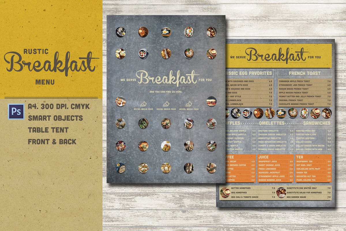 西式早餐菜单PSD模板 Rustic Breakfast Menu插图