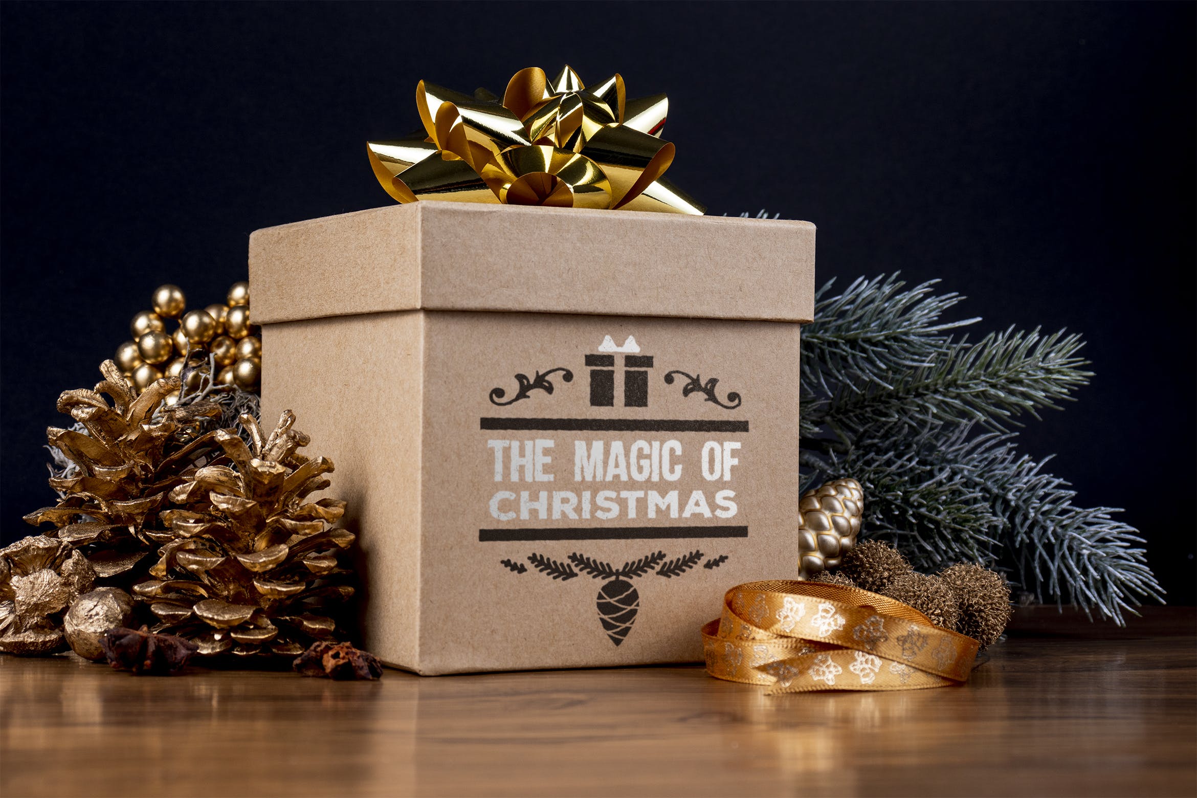 圣诞节主题礼品包装盒样机模板 Christmas gift box mockup插图