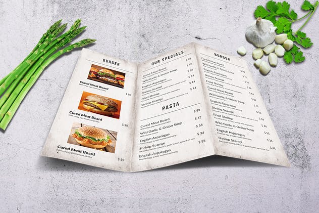 西式快餐汉堡店餐厅极简主义设计风格菜单模板 Sigma Minimal Trifold Menu A4 and US Letter插图2