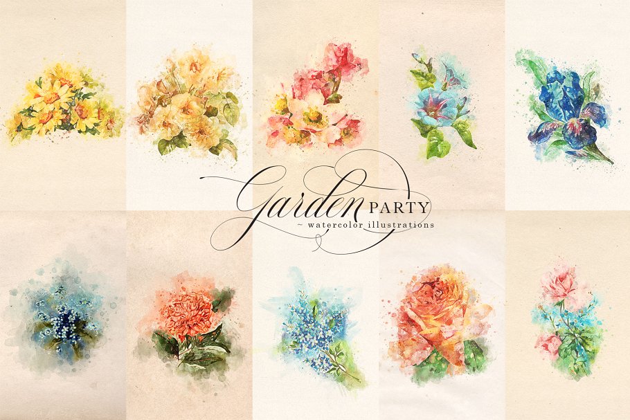 花园派对水彩剪贴画 Garden Party Watercolor Graphics插图(2)