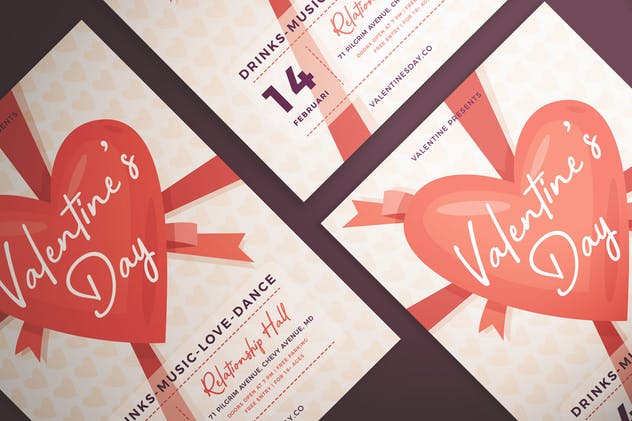 情人节主题节日海报设计模板 Valentine’s Day Flyer Vol. 01插图(1)