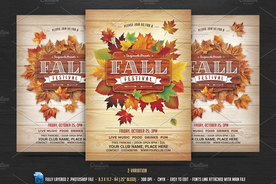 秋天丰收季节活动传单模板 Fall Autumn Festival Flyer插图