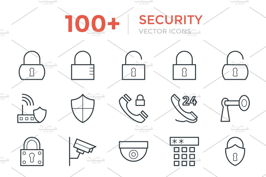 100+信息数据安全处理矢量图标 100+ Security Vector Icons插图