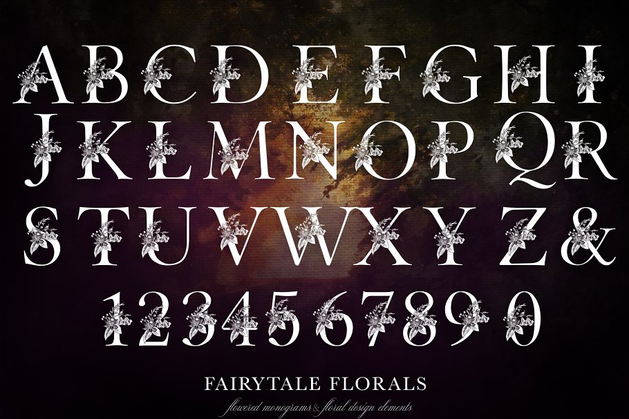 手绘花饰字母插画合集 Fairytale Florals Monogram Set插图4