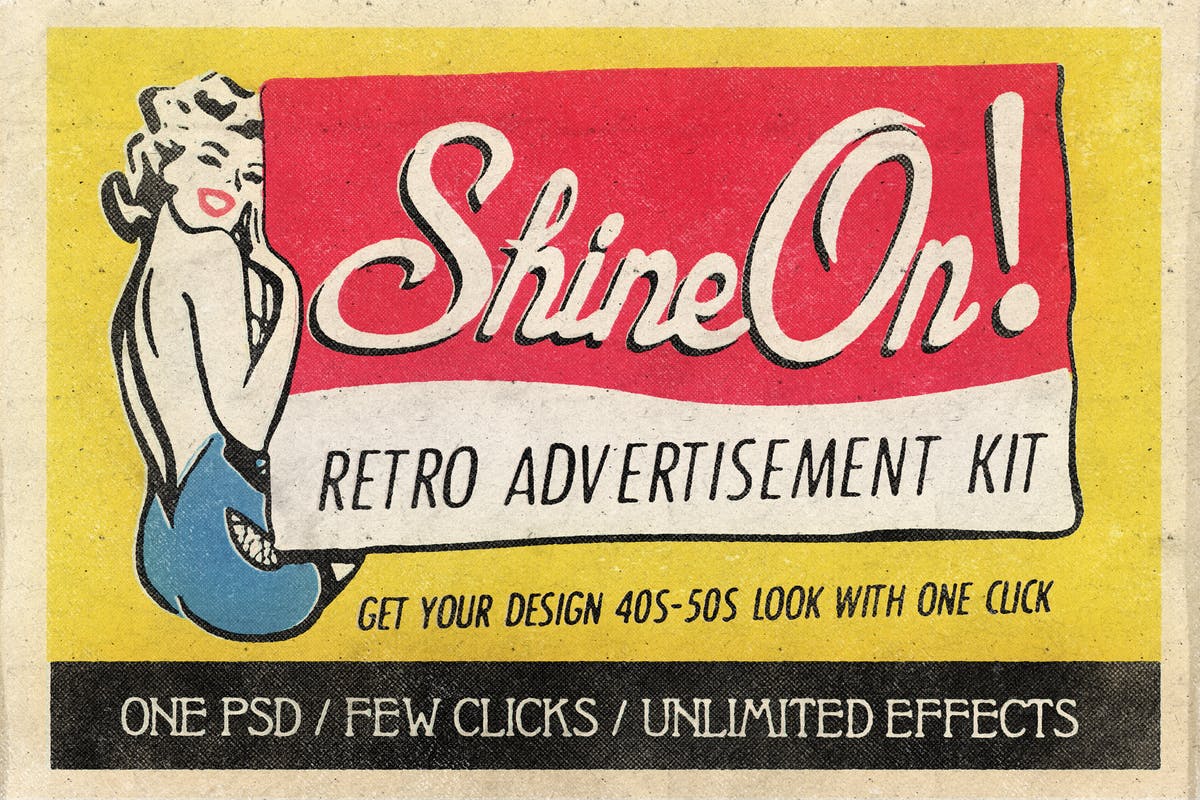 19世纪40-50年代复古风格广告设计图层样式设计素材模板Shine On