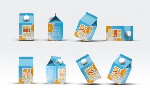 4种牛奶/果汁盒包装设计样机套装 4 Types Milk / Juice Cartons Bundle Mock-Up插图(8)