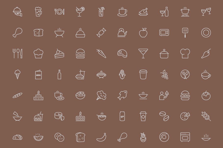 300枚食物主题线条图标 300 Food Line Icons插图(1)