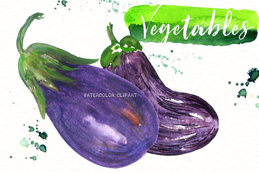 素材素食水彩剪贴画 Vegetables. Vegan Watercolor clipart插图(1)