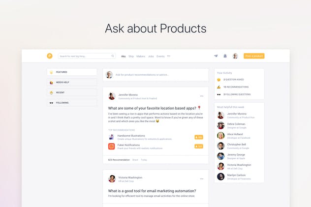 类ProductHunt购物社交网站设计模板 Clone UI Kit – Product hunter like ProductHunt插图(5)