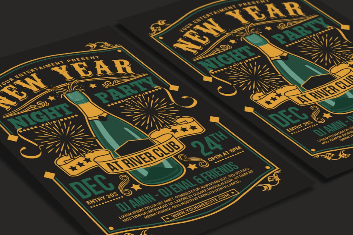 复古设计风格酒吧新年庆祝派对活动海报设计模板 New Year Champagne Party插图(2)