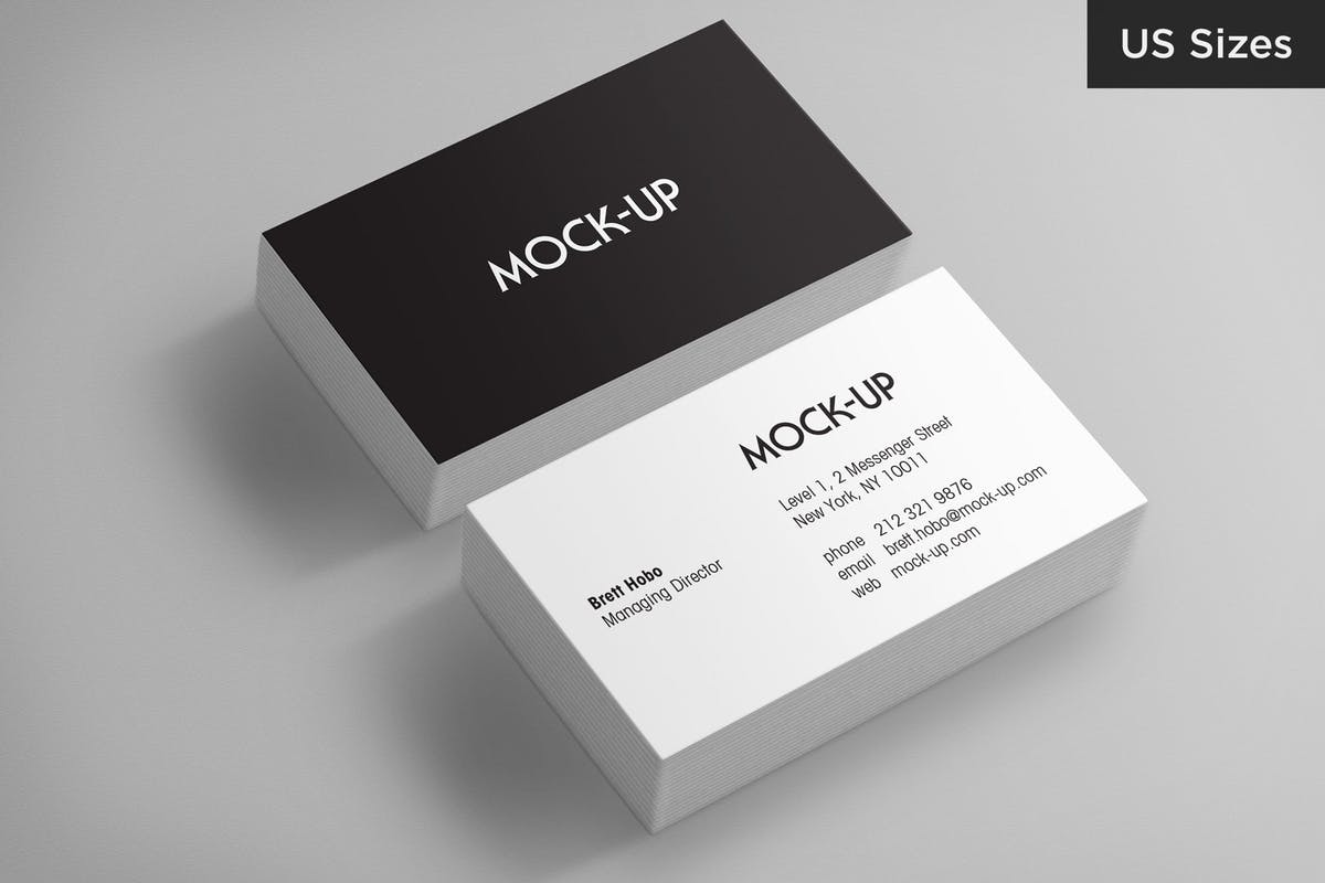 美国尺码简约风企业名片样机模板 Business Card Mockups – US Sizes插图