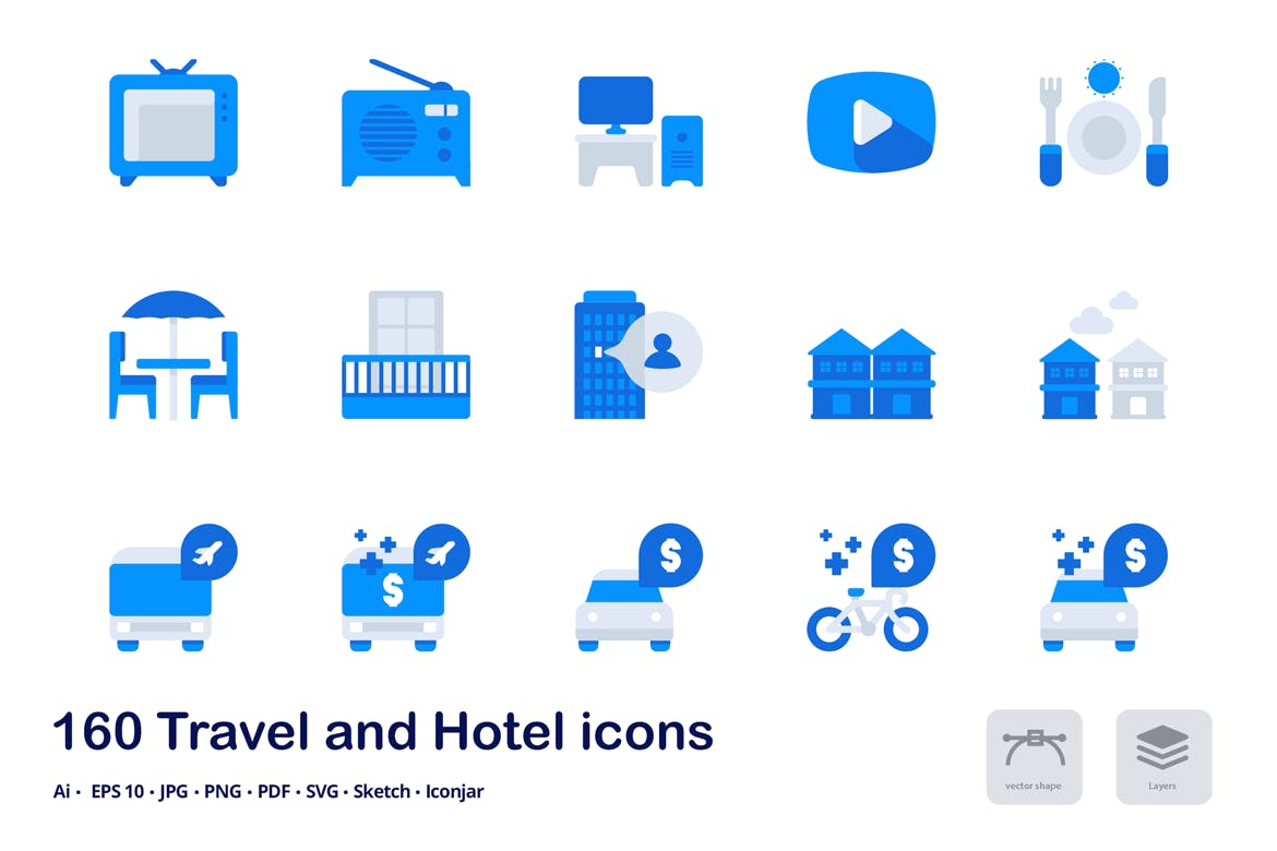 旅游&酒店主题双色调扁平化矢量图标 Travel and Hotel Accent Duo Tone Flat Icons插图(7)
